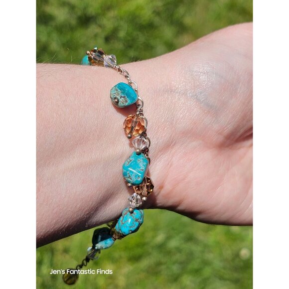 925 Sterling‎ Silver Turquoise & Swarovski Crystal Necklace Bracelet Set - Picture 3 of 15